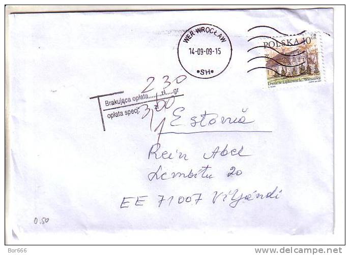 GOOD POLAND Postal Cover To ESTONIA 2009 - With Surcharge Stamp - Covers & Documents