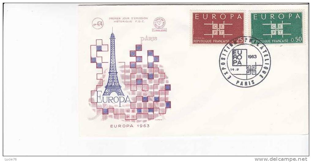 ENVELOPPE PREMIER JOUR D´EMISSION - N° 474  - Historique FDC -   EUROPA   1963    -  Paris . - 1960-1969