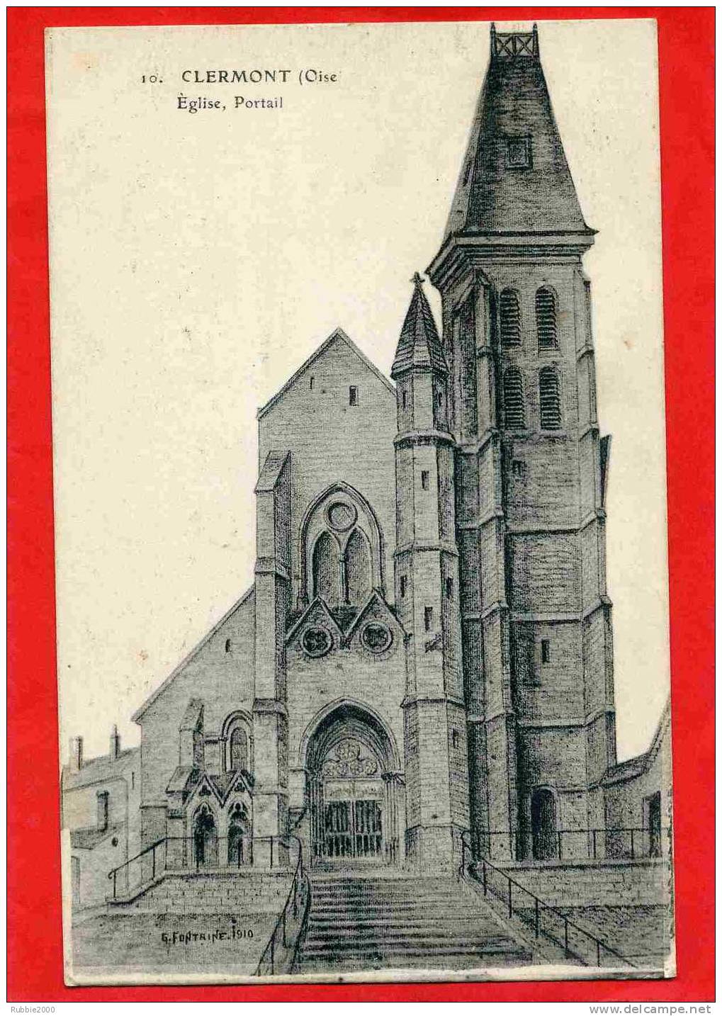 CLERMONT 1915 L EGLISE DESSIN SIGNE G. FONTAINE 1910 CARTE EN BON ETAT - Clermont