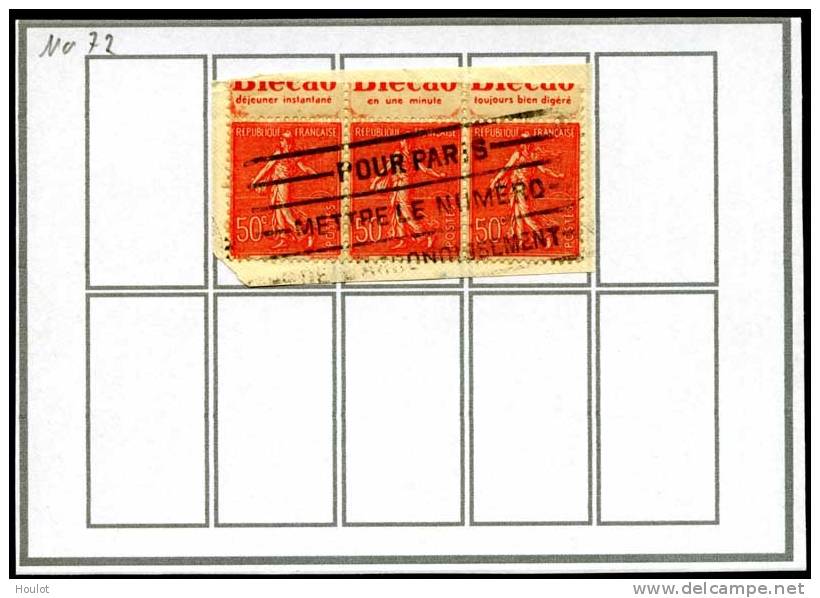 N° 201 Rekonstruktion Des Markenheftchenblattes Dallay N° N° 72 BLECAO 3 X Inferieur Se Tenant Sur Fragment - 1903-60 Semeuse Lignée