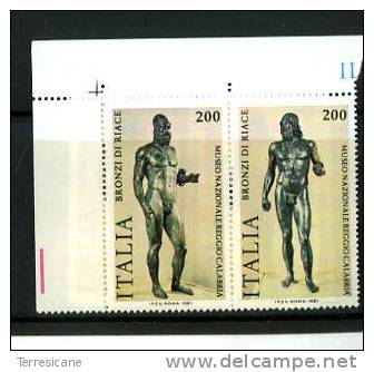 X ITALIA 1981 BRONZI DI RIACE ANGOLO DI FOGLIO SERIE CPL NUOVO NEW - 1981-90:  Nuovi