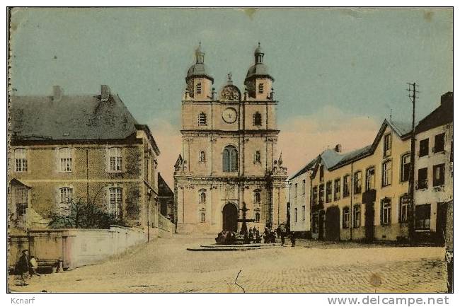 CP De SAINT-HUBERT " Façade De L'égliseabbatiale ..." Avec Griffe De POIX & Cachet AMBULANT ARLON-BRUXELLES-BRUSSEl . - Griffes Linéaires