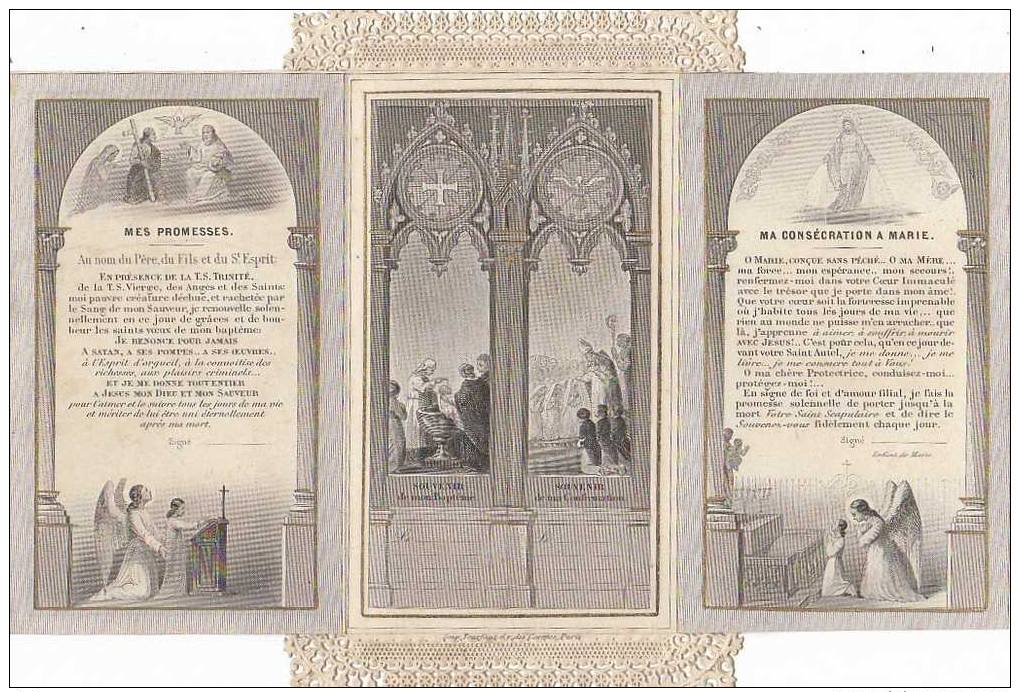 Belle Image Pieuse CANIVET DENTELLE Triptique ( Pratiques Chrétiennes ) 1ère COMMUNION En 1898 - Images Religieuses