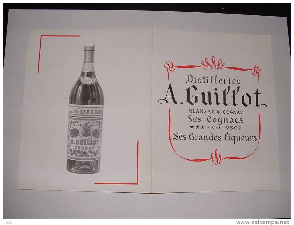 DEPLIANT LIQUEURS A.GUILLOT ANNEE 1950 Cognac Alcools Cacao Couvent Triple Sec Papier Glacé - Autres & Non Classés