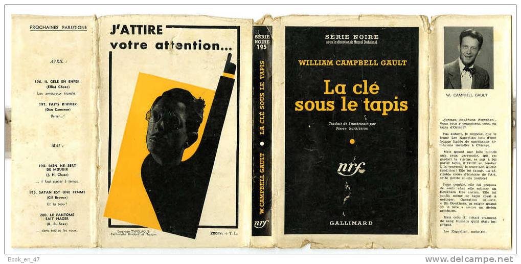 {43108} William Campbell Gault " La Clé Sous Le Tapis " ; Gallimard Série Noire N° 195 , EO (Fr) 1954 . - Série Noire