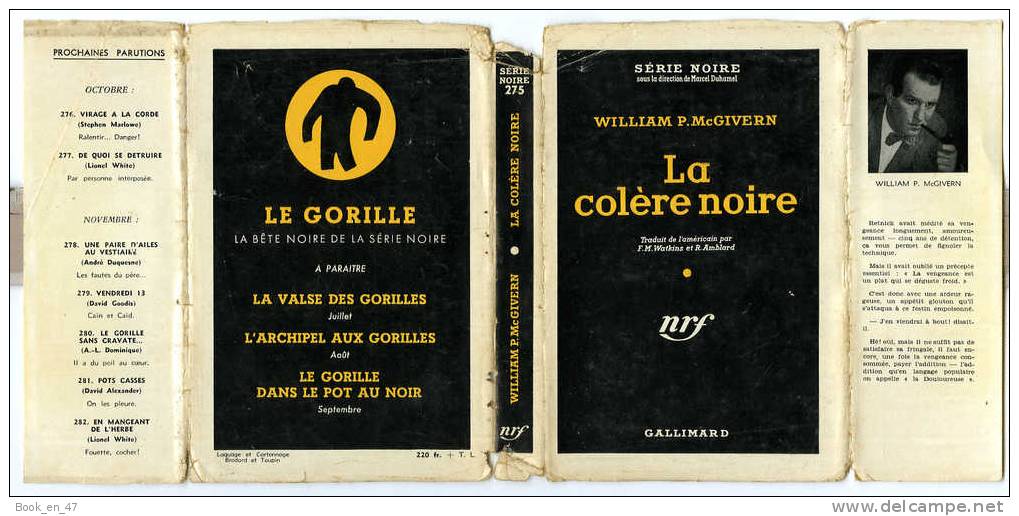 {43097} William P McGivern " La Colère Noire  " ; Gallimard Série Noire N° 275 , EO (Fr) 1955 . - Série Noire
