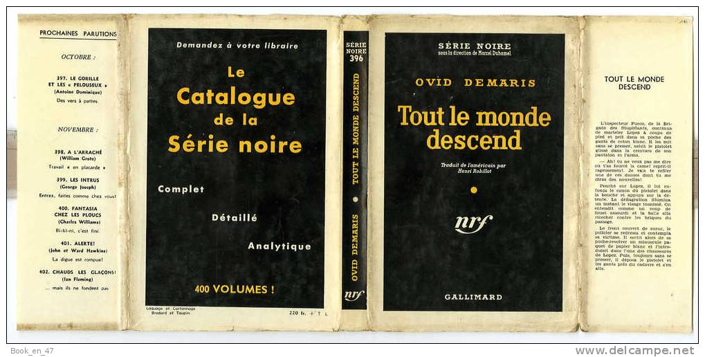 {43102} Ovis Demaris " Tout Le Monde Descend " ; Gallimard Série Noire N° 396 , EO (Fr) 1957 . - Série Noire