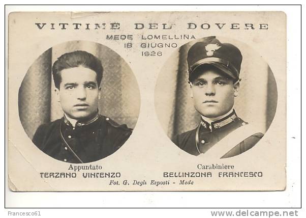 Militari CARABINIERI Mede Lomellina Vittime Del Dovere 1926 Nuova Foto Cartolina - Reggimenti
