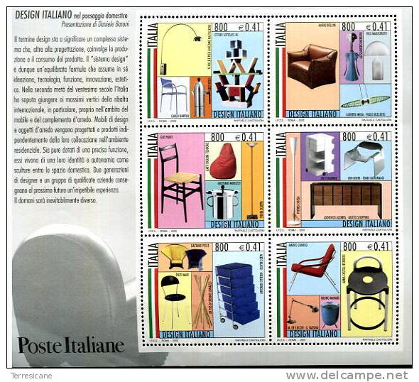 X ITALIA 2000 DESIGN ITALIANO 6 VALORI IN FOGLIETTO NEW ITALY DESIGN - Blocks & Kleinbögen
