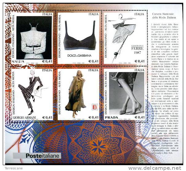 ITALIA 2002 DESIGN ITALIANO ALTA MODA 6 VALORI IN FOGLIETTO NEW MODA ITALIANA - Blocks & Sheetlets