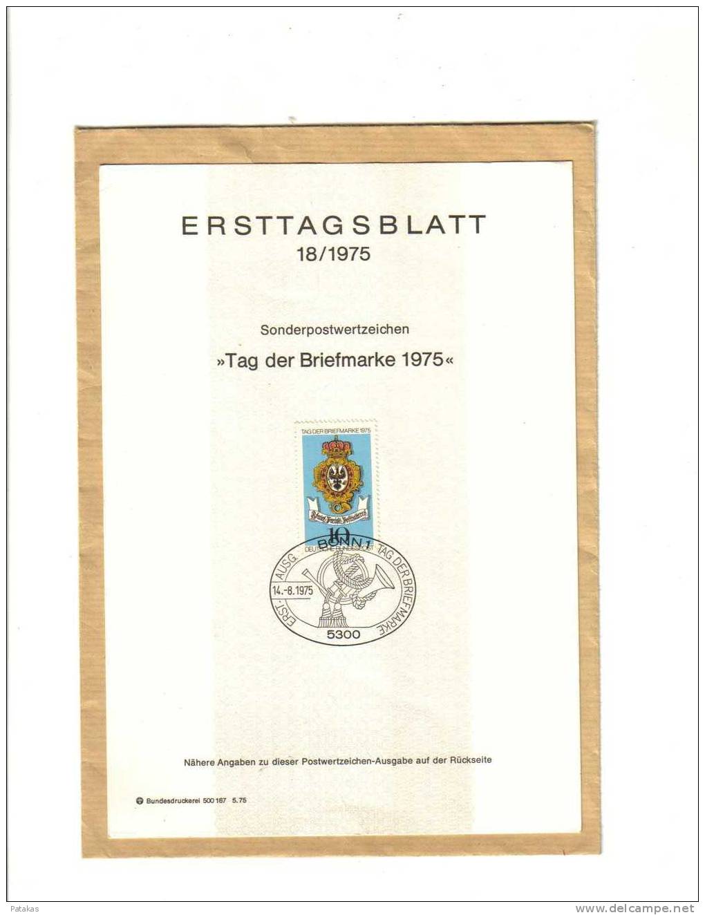 Allemagne Carte FDC Journée Du Timbre 1975, Timbre N° 715 Y Et T - Andere & Zonder Classificatie