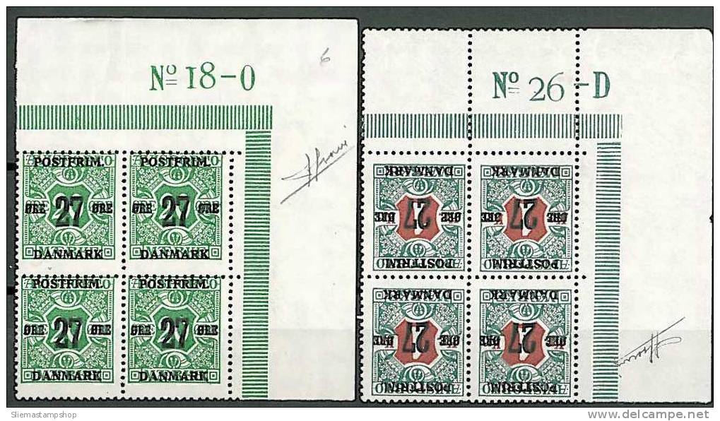 DENMARK - 1918 NEWSPAPER STAMPS BLOCK OF 4 - Blocks & Kleinbögen