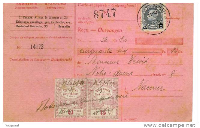 BELGIQUE:Carte -récipissé Avec Timbre 211. - Storia Postale