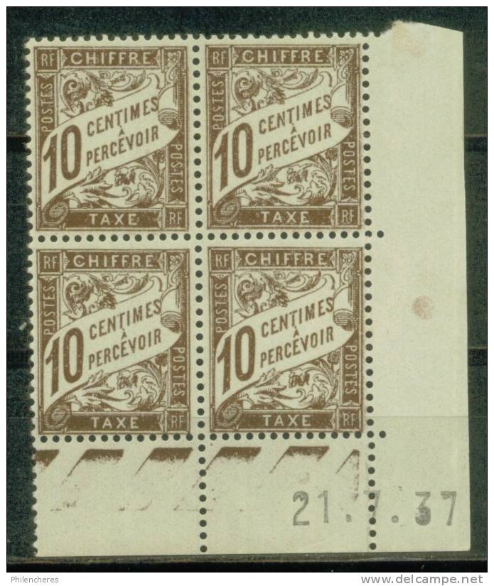 France Bloc De 4 - Coin Daté 1937 - Yvert Taxe N° 29 Xx - Cote 5 Euros - Prix De Départ 2 Euros - Postage Due