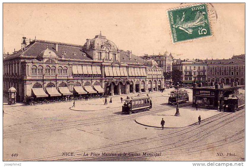 Nice - La Place Masséna Et Le Casino Municipal - Tramway -1908 - Places, Squares