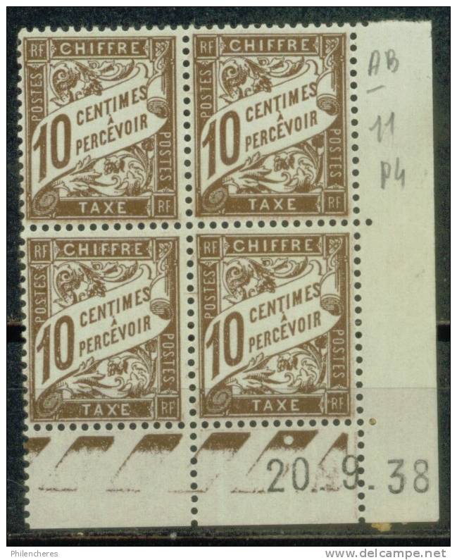 France Bloc De 4 - Coin Daté 1938 - Yvert Taxe N° 29 X - Cote 5 Euros - Prix De Départ 1,5 Euro - Postage Due