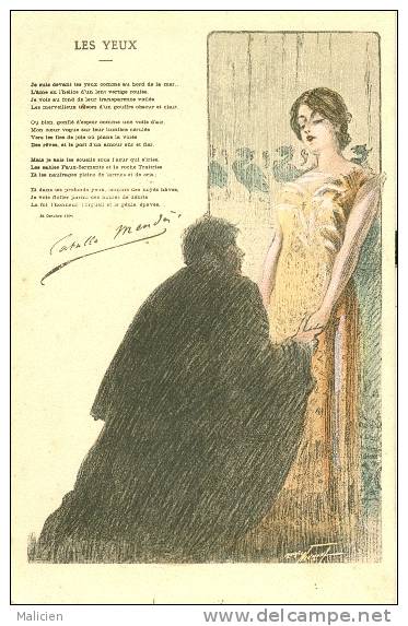 BELLE FANTAISIE-ref  47- Illustrateur Couple - Les Yeux Et Poeme   - Carte Bon Etat - - Couples