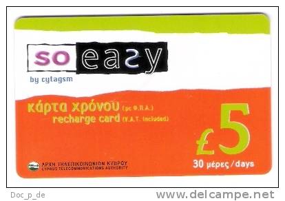 Cyprus - Zypern - Chypre - Recharge Card - So Easy - Cyta GSM - 5 Pounds - Zypern