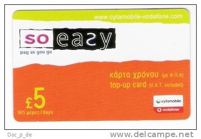 Cyprus - Zypern - Chypre - Recharge Card - So Easy - Cytamobile Vodafone - 5 Pounds - Cipro