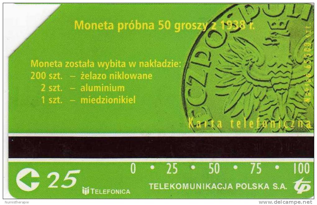 Télécarte Numistherapie : Pologne Poland : 50 Groszy 1938 - Francobolli & Monete
