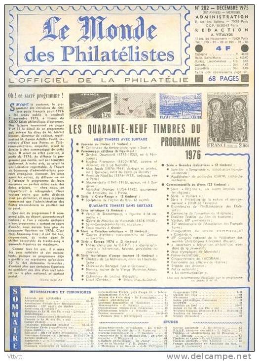 LE MONDE DES PHILATELISTES, N° 282, Décembre 1975 : Coins Datés, Entiers Postaux, Marianne De Decaris, Iles De La Manche - Französisch (ab 1941)