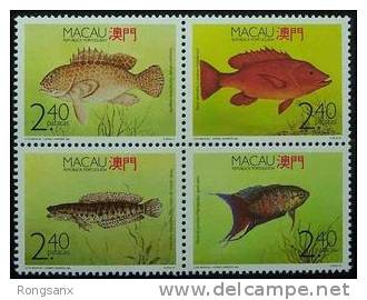 1990 MACAO/MACAU S38 FISHES 4V STAMP BLOCK OR STRIP - Other & Unclassified