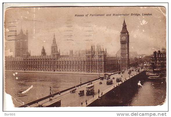 GOOD OLD GB POSTCARD - London - Westminster Bridge (faulty) - Houses Of Parliament