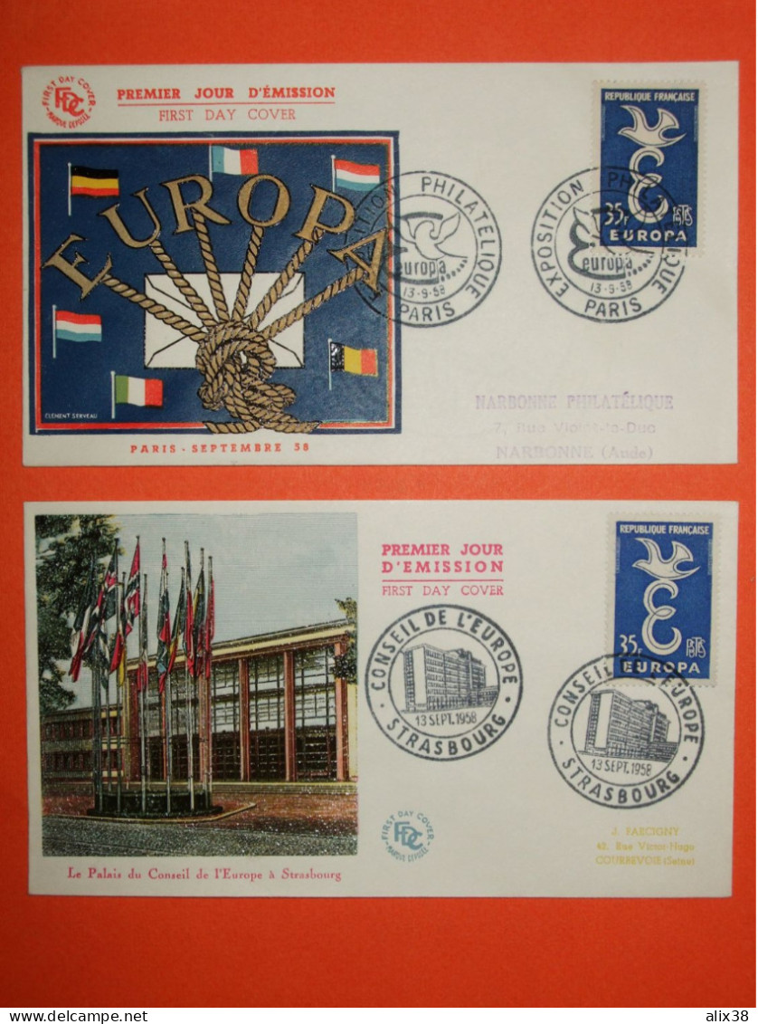 FRANCE 1er JOUR 1958-N°1173/74 Europa Sur 4 Enveloppes. TB - 1958