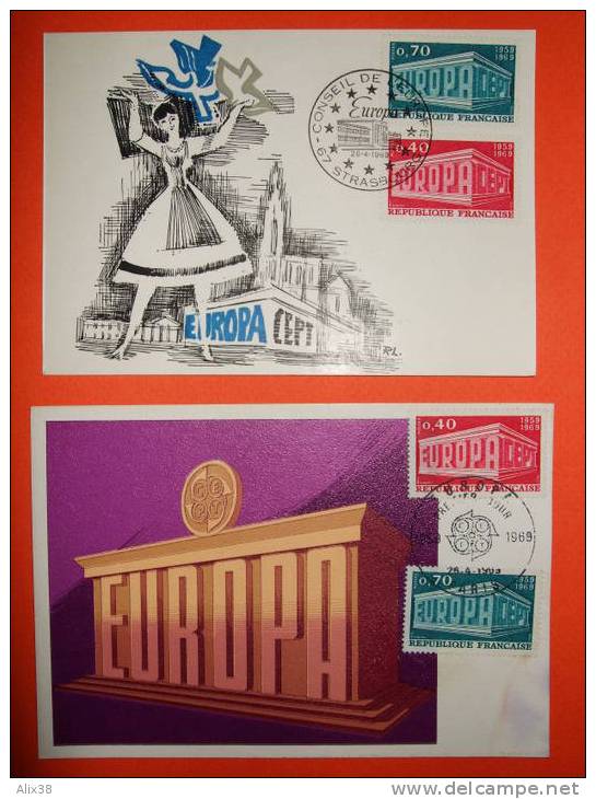 CARTE MAXIMA 1969 - Europa N°1598 Et N°1599 Sur 2 Cartes Philatélique Et CEF.  Superbe - 1969