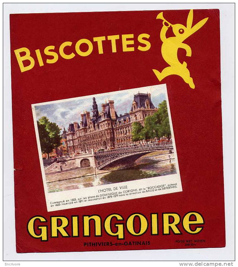 Buvard Biscottes GRINGOIRE - L' HOTEL DE VILLE - Biscotti