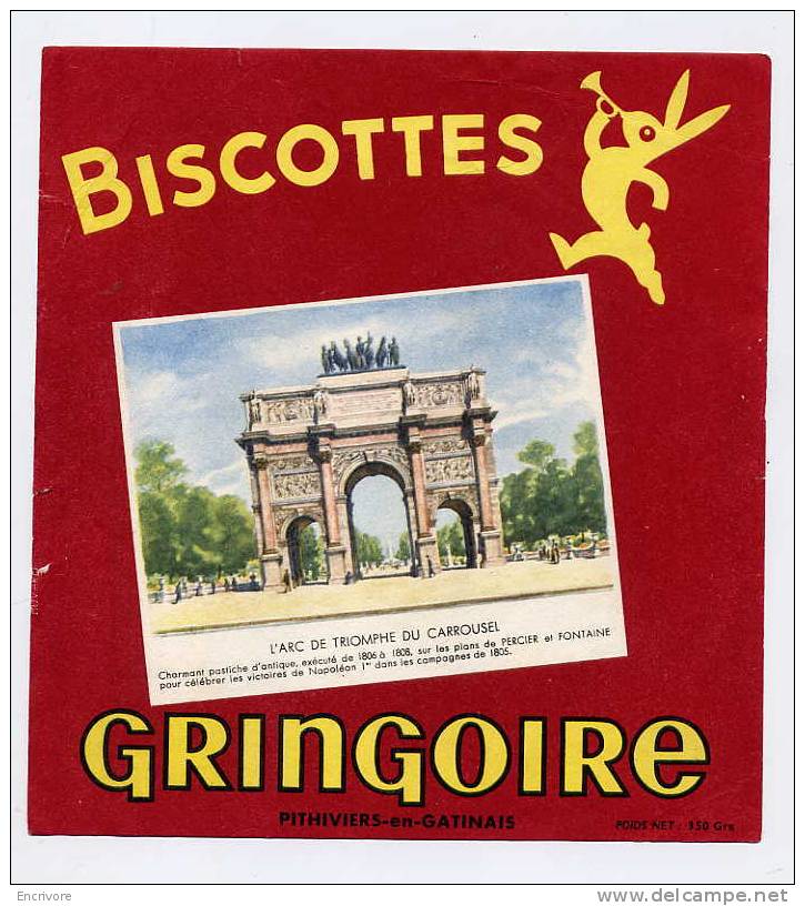 Buvard Biscottes GRINGOIRE - L´ Arc De Triomphe Du Carroussel - Zwieback