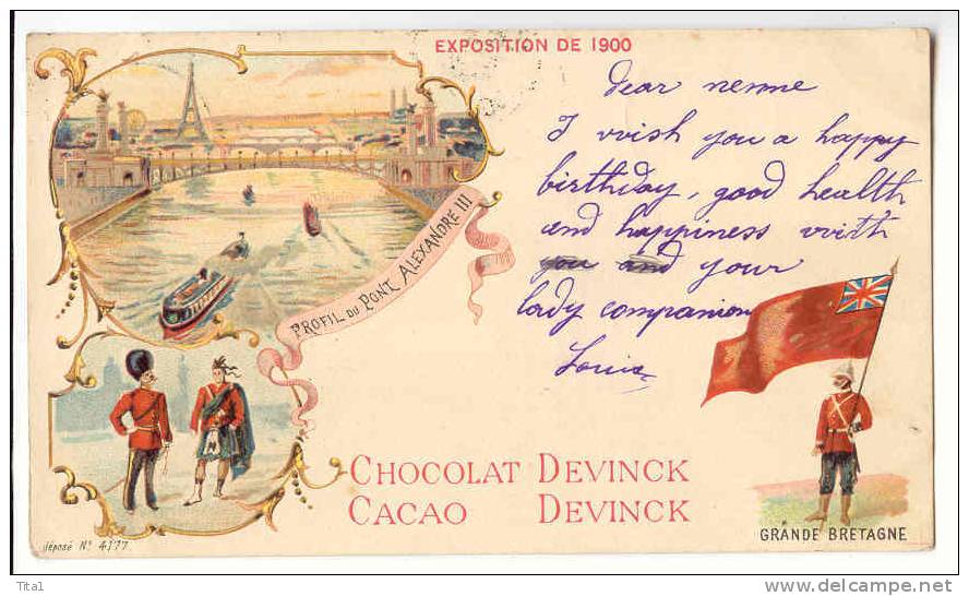 11925 -  Exposition De 1900 Paris - Grand-Bretagne - Pub Chocolat Et Cacao Devinck - Publicité