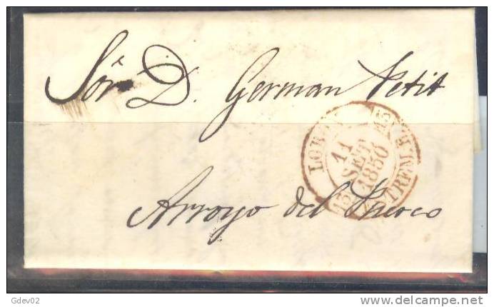 ESCAP-3407DM-JC91.Carta De LOBON (Badajoz) A  ARROYO DEL PUERCO (Caceres).(3R)1850..MUY BONITA Y ESCASA - ...-1850 Vorphilatelie