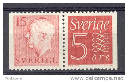 Sweden 1957 W1 Mi. 429a D + 424 D  15 + 5 Ö Zusammendruck Ziffer / King König Gustav VI 3-sided Perf. €11,- MH - 1951-80