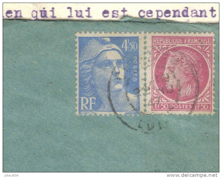 Mazelin 679 Gandon 718A Sur Lettre 1947 Cachet Peu Visible CUINZIER Loire Avec 2 Lettres Tissage De La Croix Rouge - Lettres & Documents