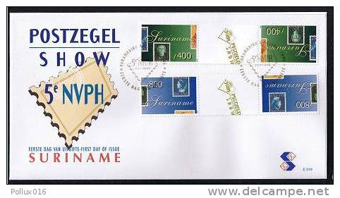 Surinam / Suriname 1998 FDC 219 NVPH-show Stamp On Stamp Timbre Sur Timbre Gutterpair 1 - Timbres Sur Timbres