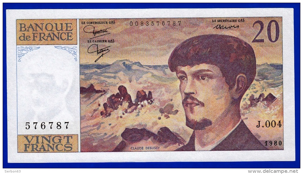 BILLET FRANCE 20 FRANCS DEBUSSY NEUF  J.004 N° 576787 ANNEE 1980 VOIR 2 SCANS - 20 F 1980-1997 ''Debussy''