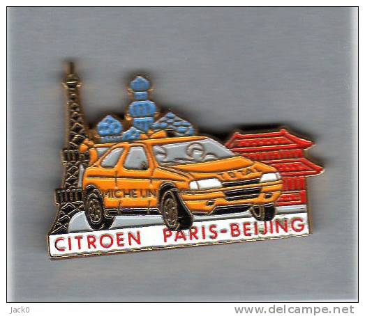 Pin's  Sport  Automobile, Rallye  PARIS-BEIJING Avec Automobile CITROËN, Carburant TOTAL, Pneus MICHELIN - Rallye