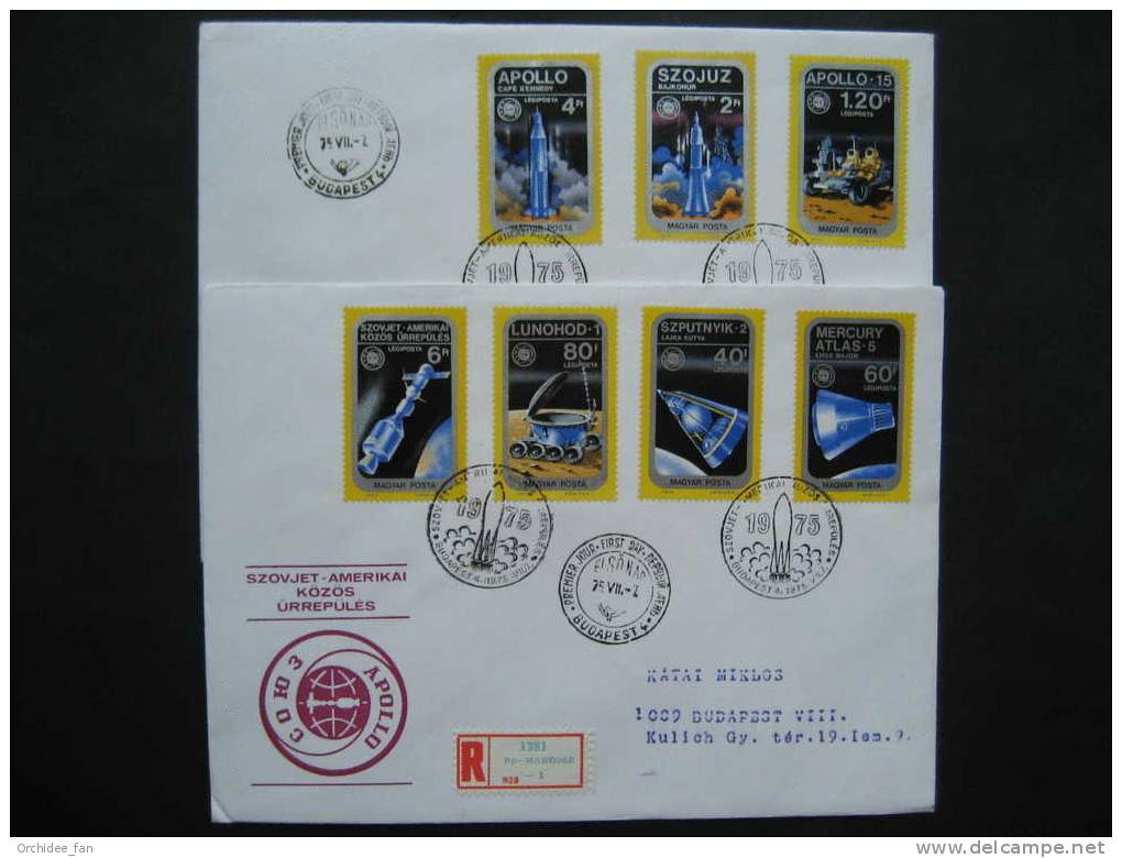 Ungarn 1975, Amerikanisch-sowjetisches Raumfahrtsunternehmen, Apollo-Sojus  Mi 3046A-3052A FDC`s - Europe