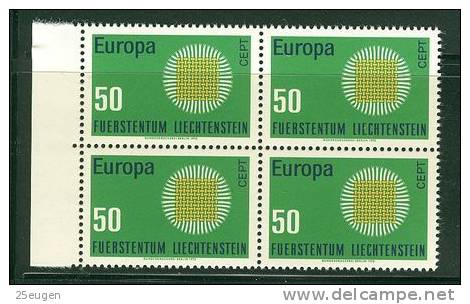 LIECHTENSTEIN  1970 EUROPA CEPT  BLOCK OF 4 MNH - 1970