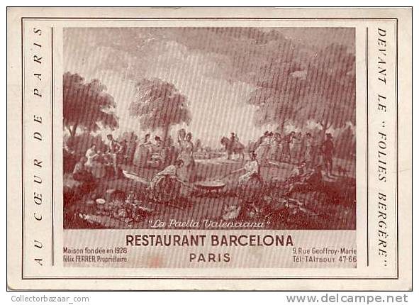 FRANCE PARIS RESTAURANT Barcelona Advertising Postcard Ca1900 Paella Valenciana Food - Publicidad