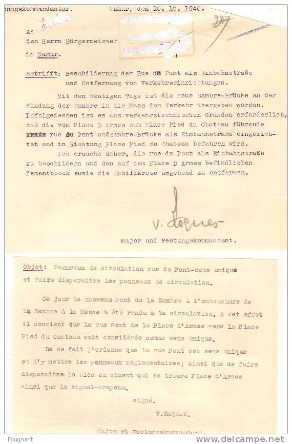 BELGIQUE : 1940:NAMUR:Avis De La Festungkommandantur Concernant Panneaux De Circulation. - Décrets & Lois