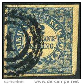 Denmark #1a XF Used 2rs Blue First Printing Of 1851 - Scarce - Gebraucht