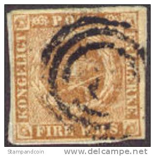 Denmark #2b Used 4s Yellow Brown Of 1851 - Oblitérés