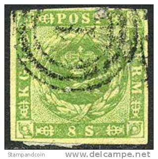 Denmark #5 Used 8s Green From 1857 - Usado