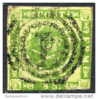 Denmark #8 Used 8s Green From 1858 - Used Stamps