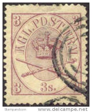 Denmark #12 XF Used 3s Red Violet From 1865 - Gebraucht