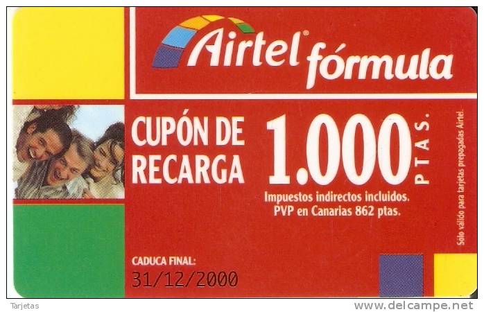 ACR-049  TARJETA DE AIRTEL DE 1000 PTAS DEL 31/12/2000 - Airtel