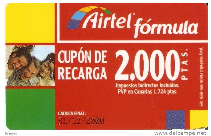 ACR-052  TARJETA DE AIRTEL DE 2000 PTAS DEL 31/12/2000 - Airtel