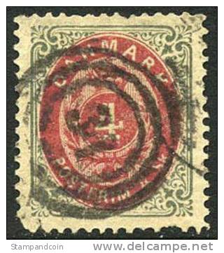 Denmark #18 XF Used 4s Gray & Carmine From 1870 - Gebruikt